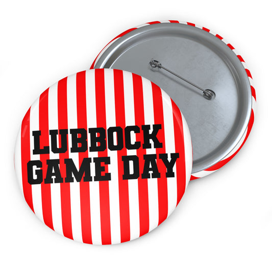 Lubbock Game Day Red & White Striped Fan Button