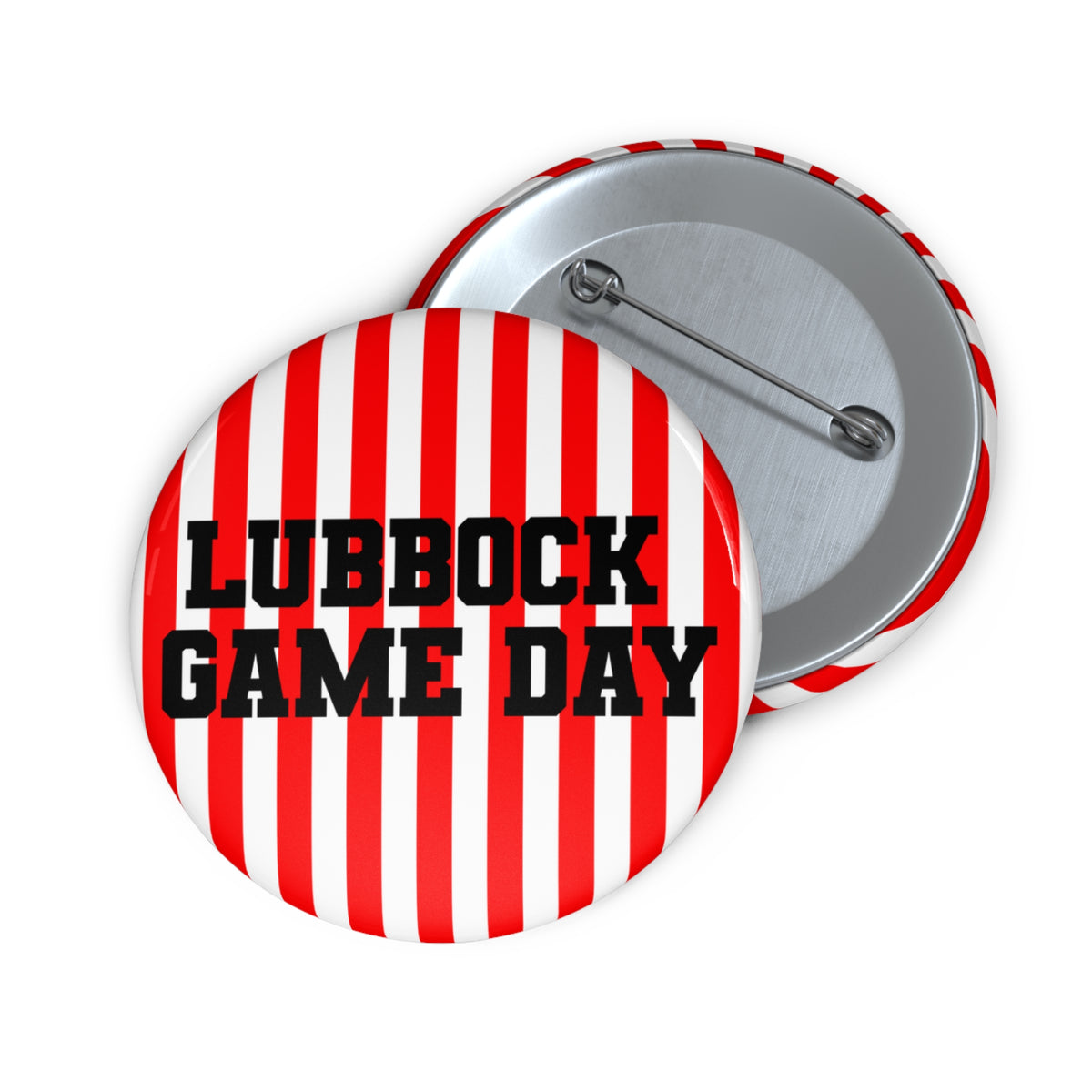 Lubbock Game Day Red & White Striped Fan Button