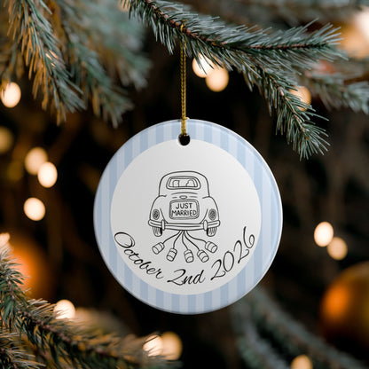 Just Married Getaway Car Ornament – Personalized Wedding Date